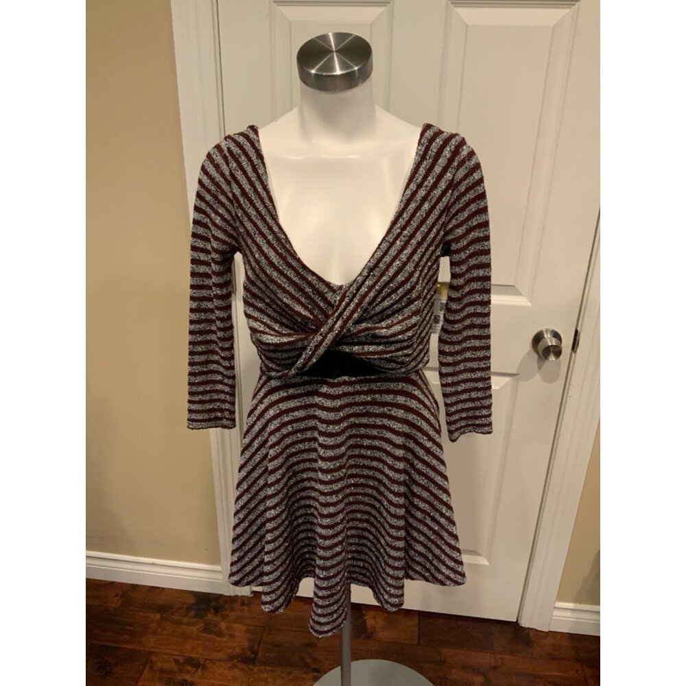 Free People Maroon & Gray Striped Mini Dress, Size Small